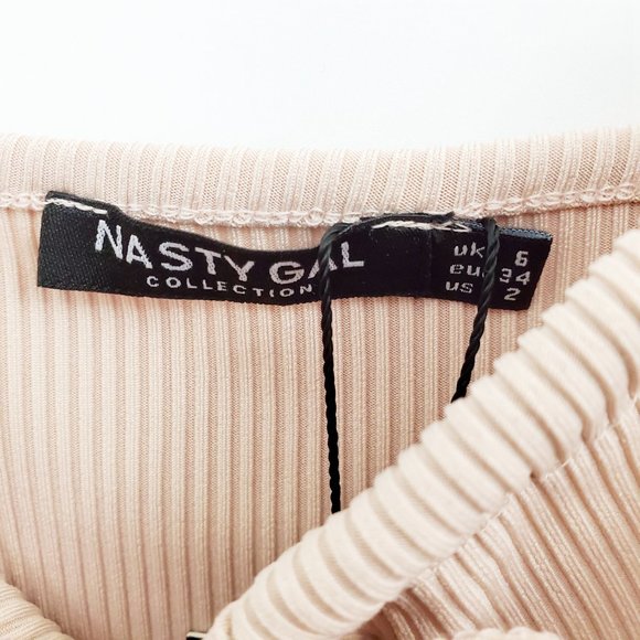 NASTY GAL 90s Ribbed Peach Bodycon Mini Dress NWT - Picture 3 of 5